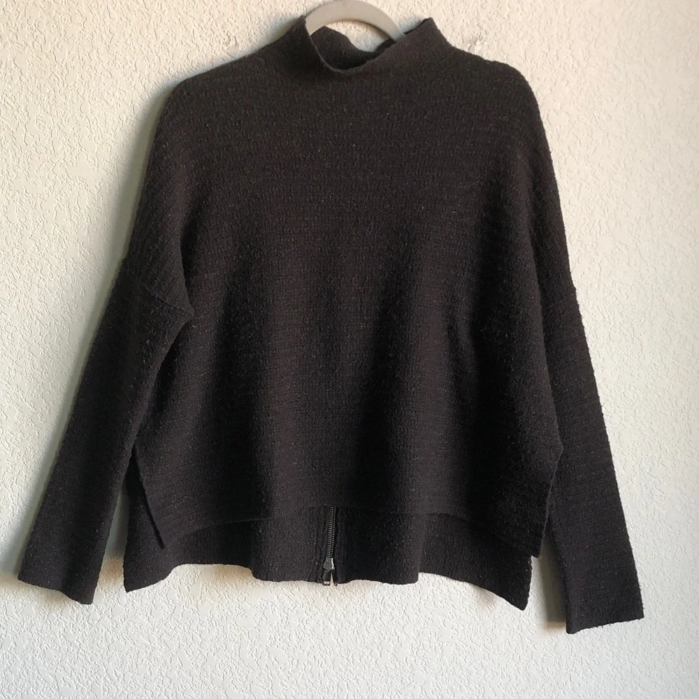 Free People Arctic Fox Sweater Zip Back Charcoal Small Oversized Wool Blend